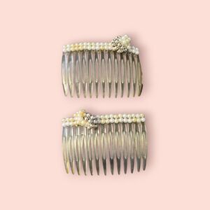 Vintage Pearl Hair Combs (Set of 2) – Beaded Rhinestone Accent